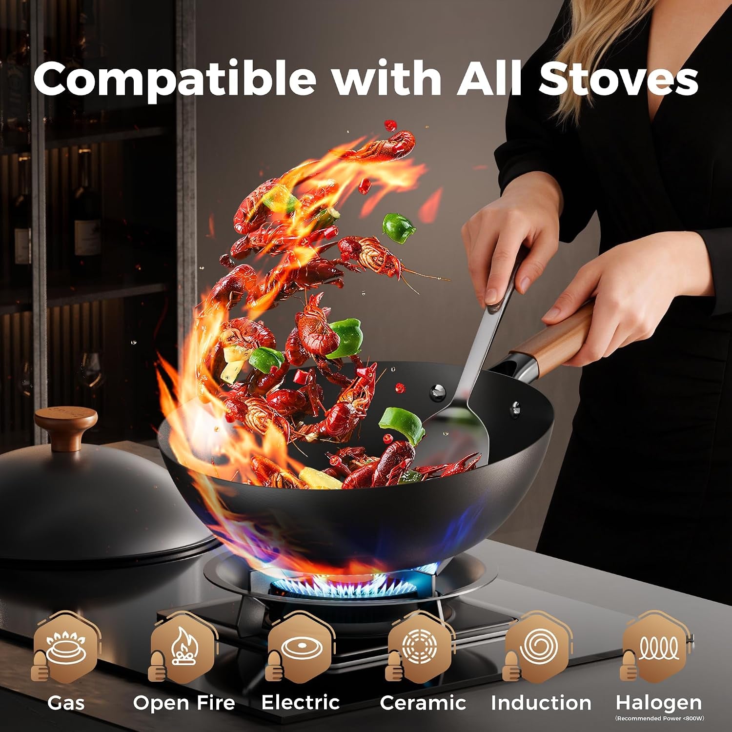 12-inch-carbon-steel-wok-pan-4qt-woks-stir-fry-pans-nonstick-with-lid-no-seasoning-required-0-coating-compatible-with-all-cooktops-utensils-for-stir-fry-pan-fry-steam-camping