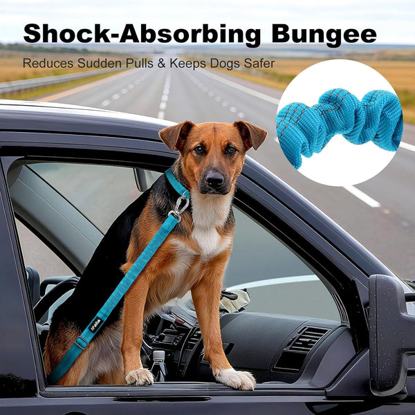 Dog Seat Belt for Car, Car Harness with Locking Aluminum Hook | Adjustable Reflective Nylon Seatbelt with Elastic Bungee, Travel Safety Restraint, for Small Medium Large Dogs, Light Blue3