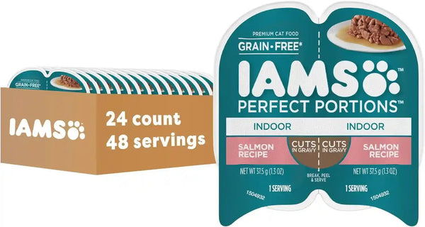 IAMS Perfect Portions Cuts in Gravy Wet Cat Food, Tuna & Salmon, 12 Count | Tuna & Salmon Cuts in Gravy, 2.6 Oz. Snap-Peel-Serve Twin Packs, Vitamin E Immune Support, Prebiotic Fiber, Made in USA16