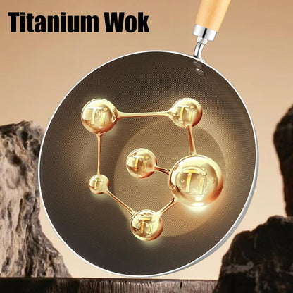 Titanium Wok with Lid, Non Stick Titanium Pans for Cooking, Ultra-Durable, Scratch-Resistant, Even Heating Frying Pans, Compatible with All Cooktops, Stainless Woks,7.87In2