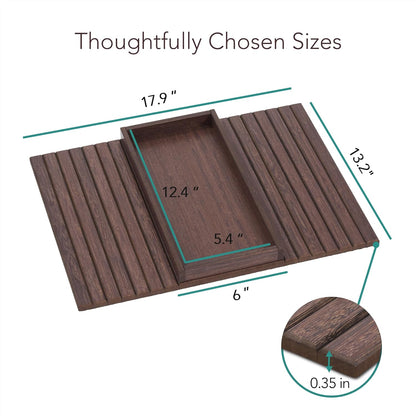 DETOR Couch Arm Tray with Spacious 12.4" X 5.4" Storage Box, Walnut Bamboo Finish, Enhanced Non-Slip Felt Bottom, Sturdy Bamboo Slats, Fits Armrests 6" and Wider7