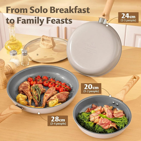 Non Stick Frying Pan Set with Lids, 5 Pcs Ceramic Nonstick Skillets | Non Toxic Pans Pfas-Free, Molecular-Bonded Seamless Induction Base, 30% Faster Heating, Works on All Stoves, 8", 9.5", 11"3