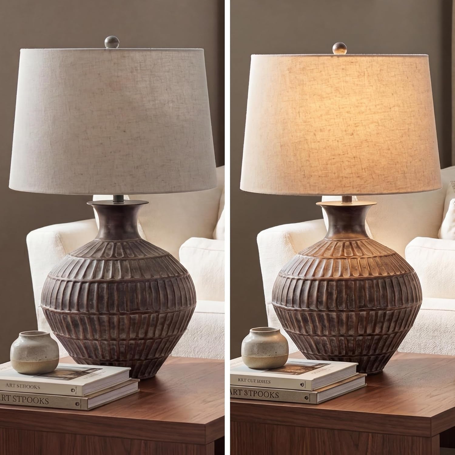 signature-design-by-ashley-magan-metal-table-lamp-28-antique-bronze-antique-bronze-tone-metal-base-textured-pattern-fabric-modified-drum-shade-living-room-or-entryway-use-3-way-switch