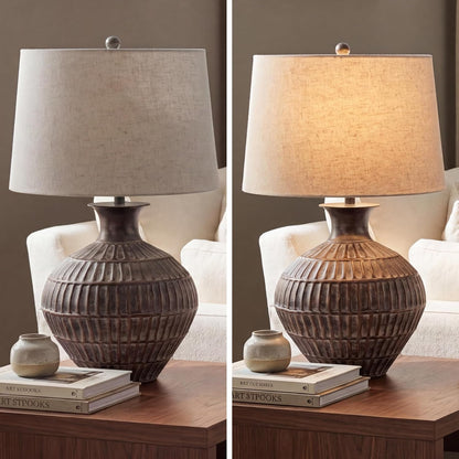 Signature Design by Ashley Magan Metal Table Lamp, 28", Antique Bronze | Antique Bronze-Tone Metal Base, Textured Pattern, Fabric Modified Drum Shade, Living Room or Entryway Use, 3-Way Switch7