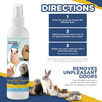 Waterless Shampoo for Small Critters - 8Oz Cruelty Free Dry Shampoo - No Rinse for Pet Ferrets, Guinea Pigs, Hedgehogs, Sugar Gliders, Rabbits & Hamsters (8 Oz, Fragrance Free)4