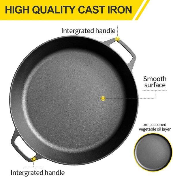 Pre-Seasoned Large Cast Iron Skillet 17 Inch, Dual Handle Outdoor Camping Frying Pan, Pizza Pan, Use for Grill, Stovetop, Induction, Oven Safe Cookware3