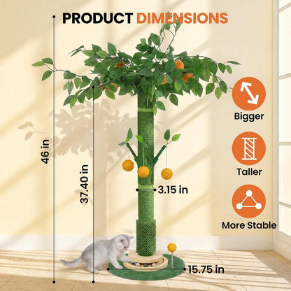 46" Extra Tall Cat Scratching Post for Large Cats, Sisal Rope | Heavy Duty Vertical Sisal Scratcher & Stable Climbing Pole with Hanging Ball, Tall Post for Adult Cats Full Body Stretch2