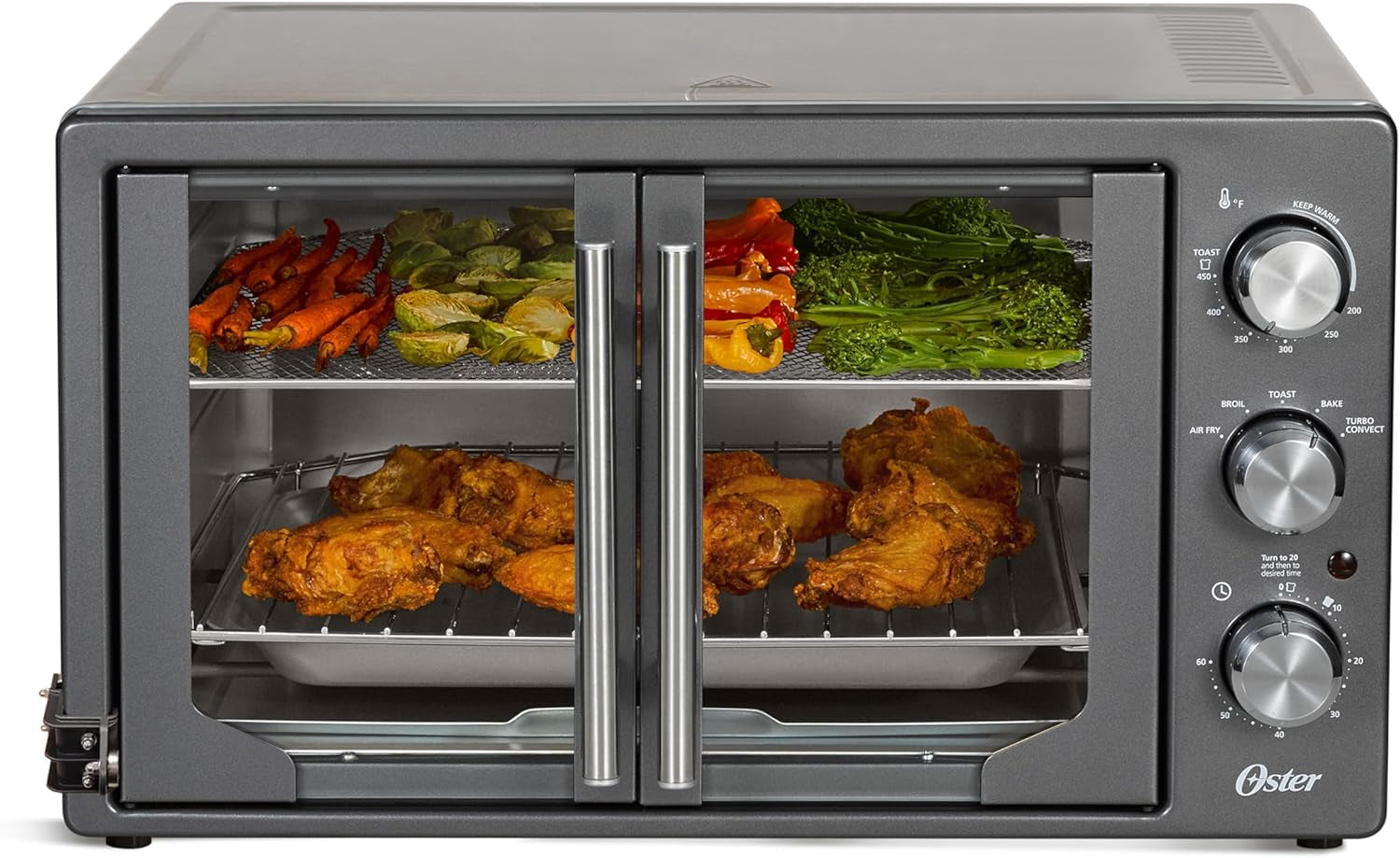 oster-extra-large-42l-french-door-countertop-toaster-oven-6-in-1-air-fryer-oven-with-air-fry-rack-wire-rack-baking-pan-and-crumb-tray-stainless-steel