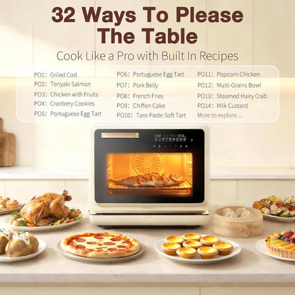 Toaster Air Fryer Oven Combo, Countertop Convection Cooker with Bake & Fry, 1.2 Cu.Ft Large Capacity Combi Steam Oven, 32 Preset Recipes, Smart Touch Precise Temp Control, Multi-Stage CT7667