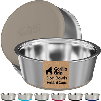 GORILLA GRIP Dog Bowls, Food Grade 304 Stainless Steel, Holds 2 US Cups Each (16 Fl Oz) Food and Water Bowl for Feeding Dogs and Cats, Dishwasher Safe, Rust Resistant BPA Free Rubber Base, 2 Set Black28