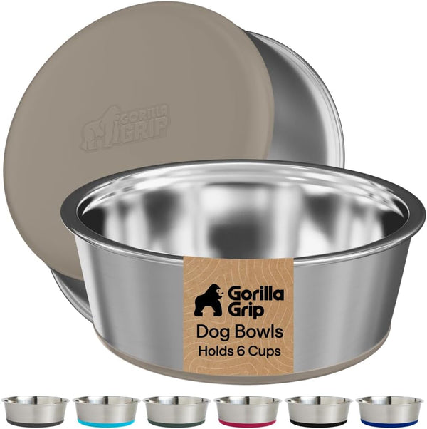 GORILLA GRIP Dog Bowls, Food Grade 304 Stainless Steel, Holds 2 US Cups Each (16 Fl Oz) Food and Water Bowl for Feeding Dogs and Cats, Dishwasher Safe, Rust Resistant BPA Free Rubber Base, 2 Set Black28