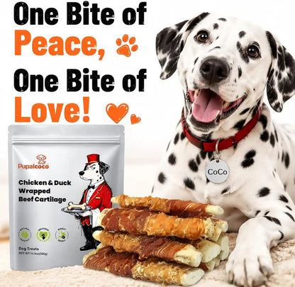 Dog Treats, Chicken Duck Jerky Wrapped Beef Cartilage Sticks Dental Chews | Natural Long Lasting Dog Bones Snack, Rawhide Free Healthy Dog Training Treats for Small Medium Large Dogs, 10.6Oz9