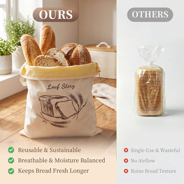 Beeswax Sourdough Bread Bags with Wide Zipper Access, 2 Pack XL 13" X 17" Reusable Linen Cotton Bread Bags for Homemade Bread, Helps Maintain Crust & Freshness (Double-Sided Print Design)4