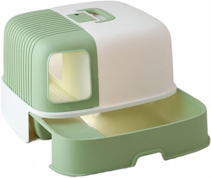 Pet Supplies, Hooded Cat Litter Box with Scoop & Handle, Portable Enclosed Tray(Blue)8