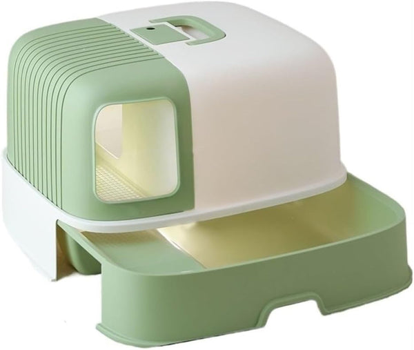 Pet Supplies, Hooded Cat Litter Box with Scoop & Handle, Portable Enclosed Tray(Blue)8