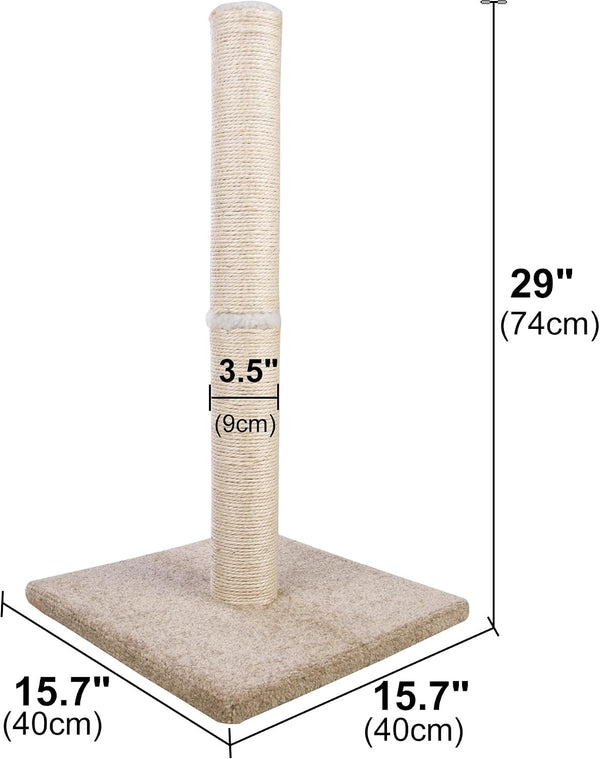 Cat Scratching Post Carpet, Tall Big Sisal Rope Cat Scratch Pole for Cats and Kittens, Stable Carpeted Heavy Base (Beige/Yellow)3