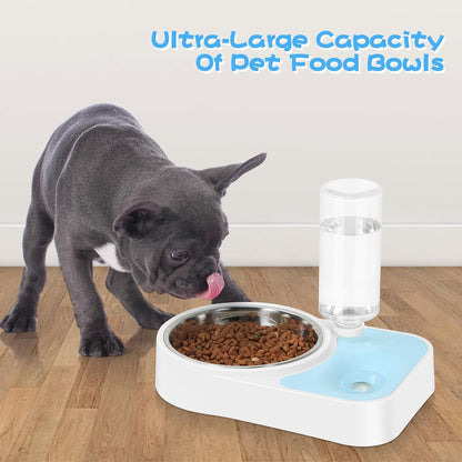 JUST RUN Double Dog Cat Bowls, Dog Cat Food and Water Bowl Set with Automatic Water Dispenser Bottle, Super Big Detachable Stainless Steel Food Bowl for Small Dogs Puppy and Cats Kitten Rabbit(Blue)6