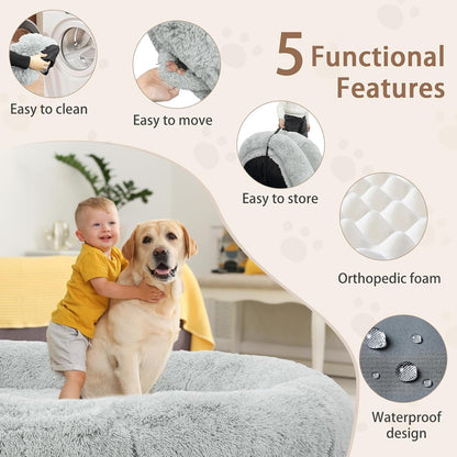 ROOMTEC Human Dog Bed, 71''X45''X12'' Size Fits Adult and Pet Washable Giant People Bed 10 CM Thick Memory Foam Large Oversize Pet Bed with Plump Pillow, Blanket, Strap - Grey4
