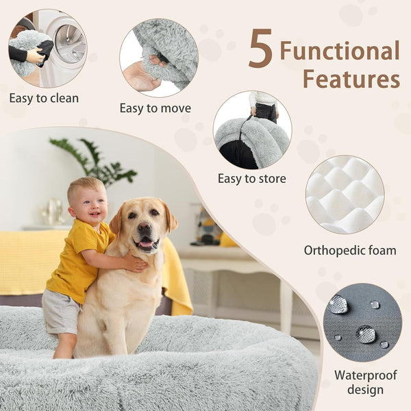 ROOMTEC Human Dog Bed, 71''X45''X12'' Size Fits Adult and Pet Washable Giant People Bed 10 CM Thick Memory Foam Large Oversize Pet Bed with Plump Pillow, Blanket, Strap - Grey4