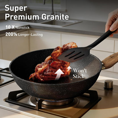 Non Stick Pots and Pans Set, 12 Piece Kitchen Cookware Sets | Granite Pans Set for Cooking, Compatible with Induction, Gas & Electric Stoves, PFOA & PFOS Free, Even Heating, Easy to Clean3