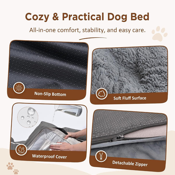 Comfort Expression Orthopedic Dog Bed for Extra Large Dogs with Bolster | Waterproof Dog Couch Bed with Washable Cover & Non-Slip Bottom, Supportive Egg Crate Foam XL Pet Bed, 42X30 Inch4