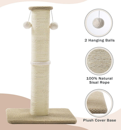 Made4Pets Tall Cat Scratching Post, 23.6" Natural Sisal Cat Scratcher with Hanging Balls, Heavy Duty and Thicker Scratching Post for Indoor Cats Adults, Sturdy Base Cat Scratch Post, Beige4