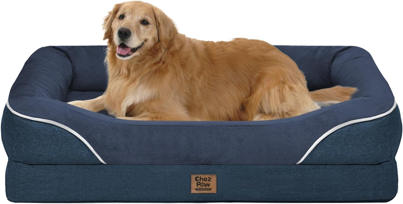 chez-paw-waterproof-orthopedic-xl-dog-bed-for-large-and-extra-large-dogs-egg-crate-foam-4-sided-bolster-support-waterproof-liner-non-slip-bottom-machine-washable-cover-42-x-30-inch