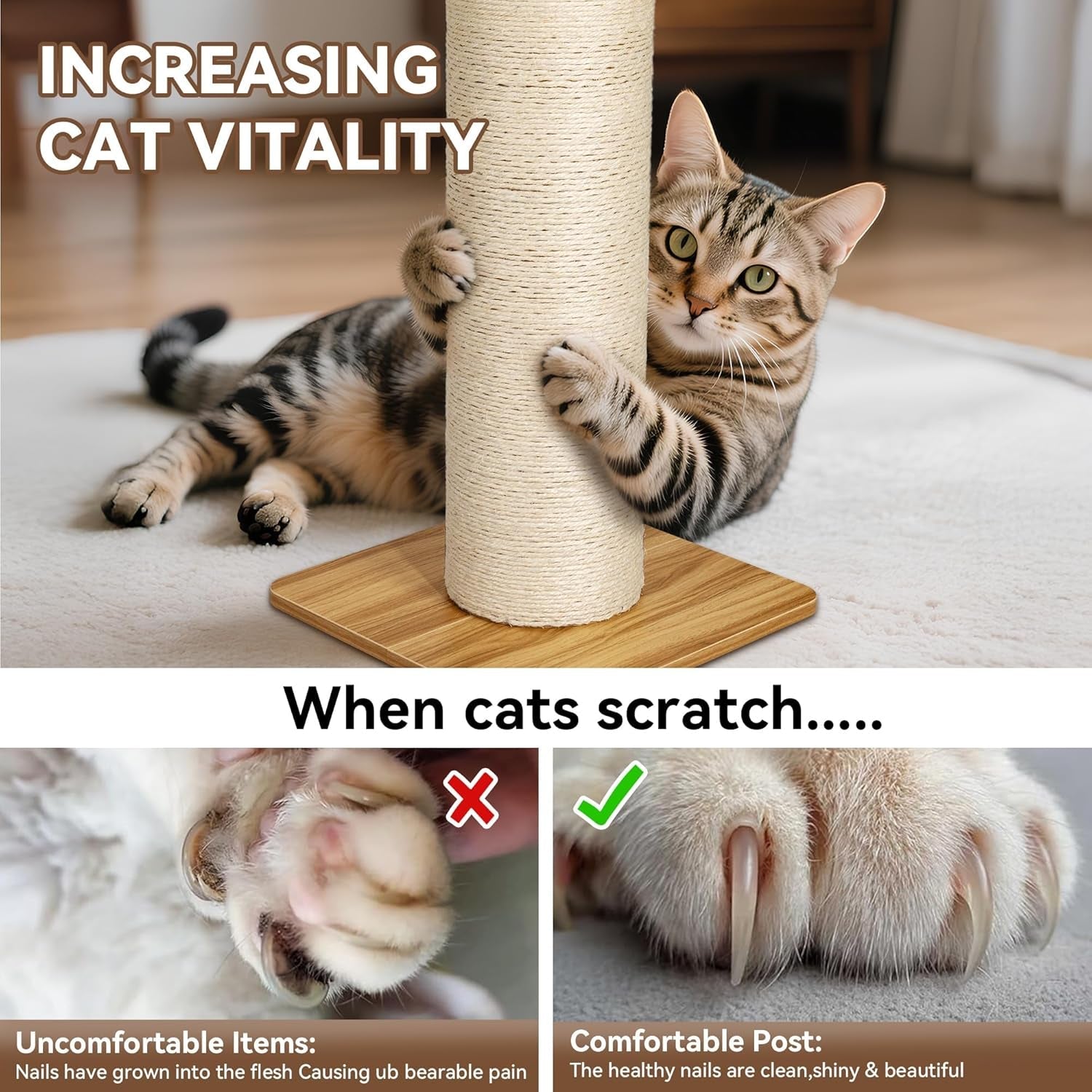 kamaboko-29-5-cat-scratching-post-7-5-ultra-large-diameter-natural-sisal-cat-scratch-post-scratch-resistant-tall-cat-scratcher-for-indoor-cats-protect-your-furniture-beige-pack-of-1