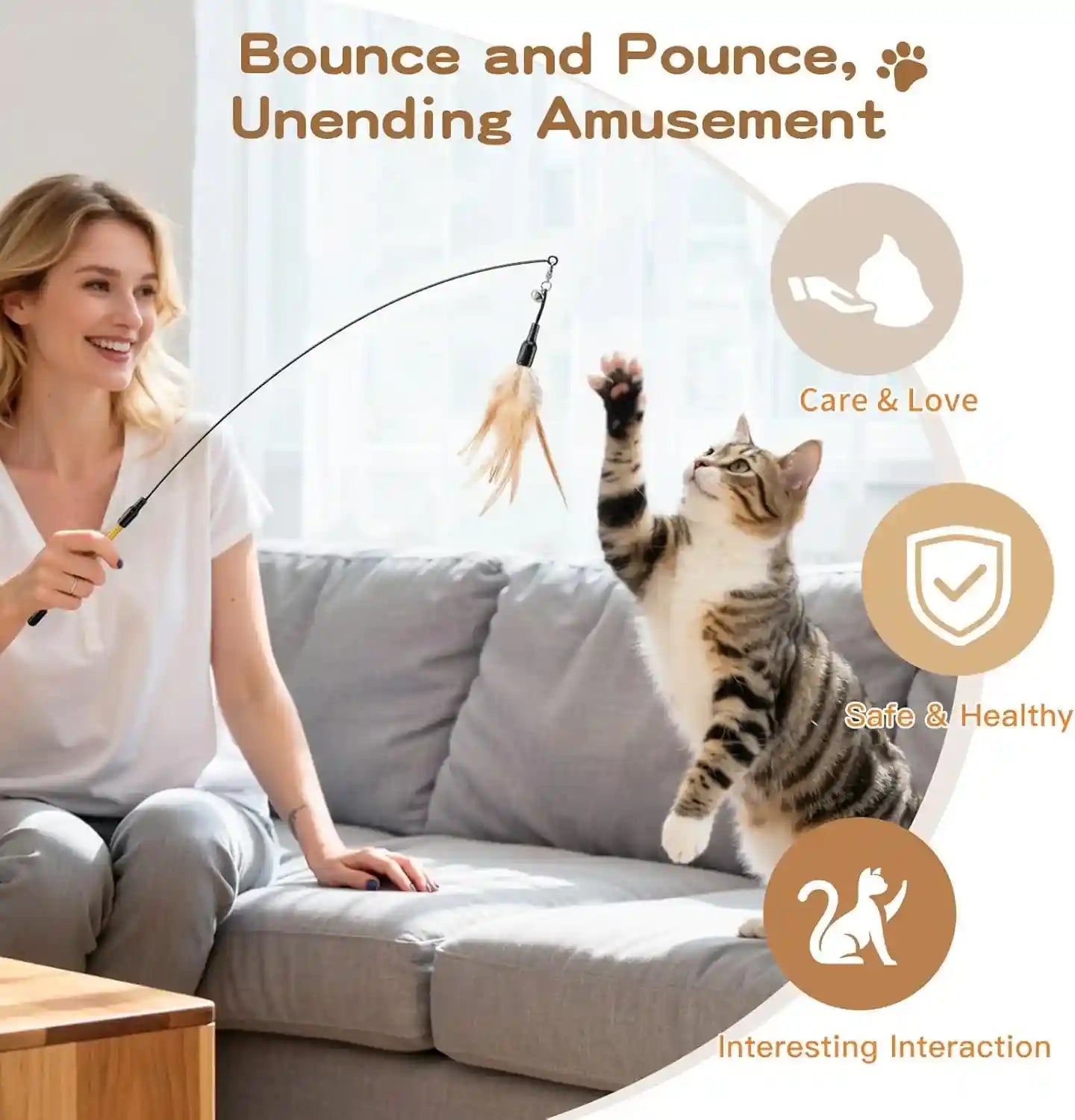 pawaboo-feather-teaser-cat-toy-interactive-wand-with-extra-long-34-5-wand-and-small-bell-fun-exerciser-playing-toy-for-kittens-or-cats-brown-feather