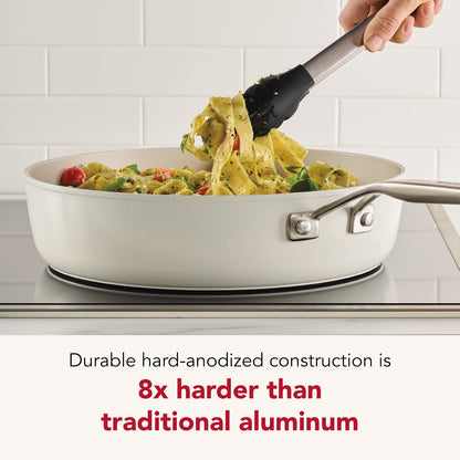 Kitchenaid Hard Anodized Ceramic Induction Pots and Pans, Dishwasher Safe, Includes Saucepans, Stockpot, Sauté Pan, Frying Pans/Skillets, and Lids, 10 Piece Cookware Set - Porcelain White3