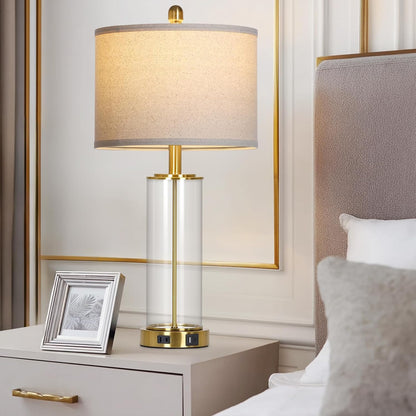 26 Inch Gold Glass Table Lamp Single, 3-Way Dimmable Touch Lamp for Living Room, Modern Bedroom Lamp with USB C+A Ports & Outlet, Classic Bedside Brass Lamp for Nightstand Side End Table Decoration6