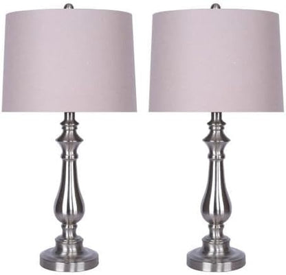 29.5" Brushed Nickel Table Lamp Set W/Grey Linen Drum Shades1