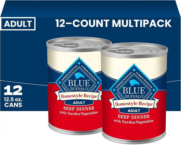 Blue Buffalo Homestyle Recipe Wet Dog Food Paté Variety Pack, Chicken Dinner & Beef Dinner with Garden Vegetables, Made with Natural Ingredients, 12.5-Oz. Can (6 Count, 3 of Each)22