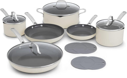 Calphalon Ceramic Nonstick 12 Piece Cookware Set, Easy Cleanup Pots and Pans for Everyday Cooking, Pfas-Free Kitchen Set, Dishwasher Safe, Oven Safe, Flour1