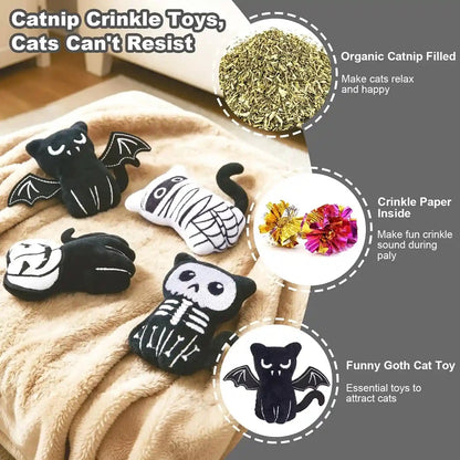 Retro Shaw Catnip Toys, 4 Pack, Horror Goth Cat Toys for Indoor Cats Kitten, Crinkle Interactive Cat Nip Kitty Toys for All Breeds (3.7 Inches)2