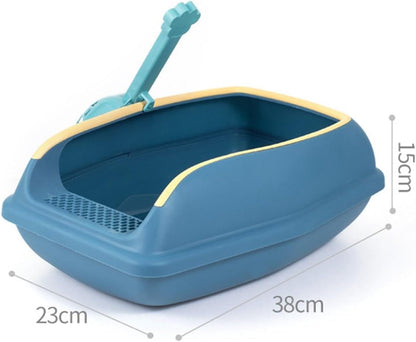 Cat Litter Box Open Top High Sided anti Splashing Litter Tray with Scoop for Indoor Cats Kittens (2 Sizes)- S Blue2