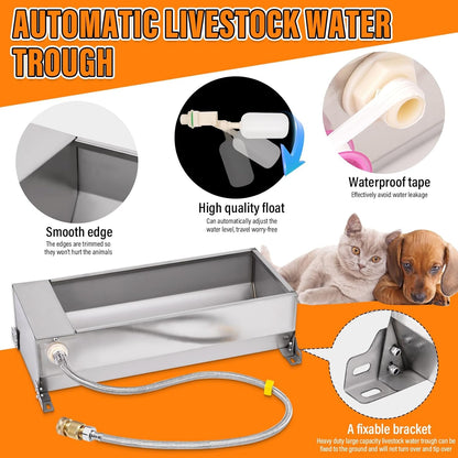 Automatic Livestock Water Trough Large Capacity, Self Filling Dog Waterer | Outdoor Animal Drinking Water Bowl Dispenser with Float Valve, Stainless Steel Water Trough for Horse,Goat,Pig,Dog,Sheep3