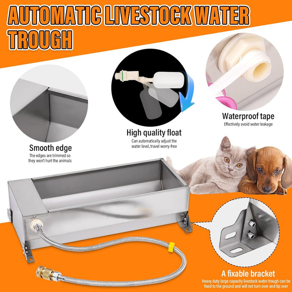 Automatic Livestock Water Trough Large Capacity, Self Filling Dog Waterer | Outdoor Animal Drinking Water Bowl Dispenser with Float Valve, Stainless Steel Water Trough for Horse,Goat,Pig,Dog,Sheep3