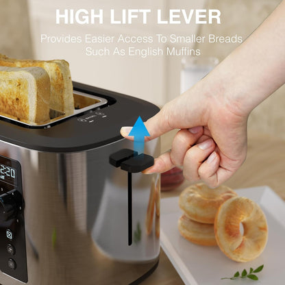 Toaster 4 Slice with Countdown Timer, Extra Wide Slots for Bagels and Waffles, 6 Browning Settings, Removable Crumb Tray, Stainless Steel7
