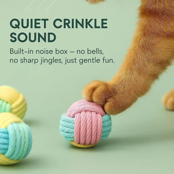 Cat Chew Balls – 6-Pack Rope Cat Toys with Crinkle Sound, Soft and Durable, for Indoor Cats, Kittens, Teeth & Gum Health3