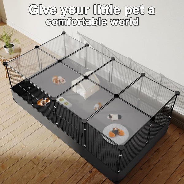 Tresbro Guinea Pig Cage with Top Cover & 12 Panels, Triple Fixing Measures Small Animal Playpen with Waterproof PVC Liner & One-Motion Hooks, 48 X 24 X 16 C&C Grids Cage for Bunny, Hedgehog, Hamster2