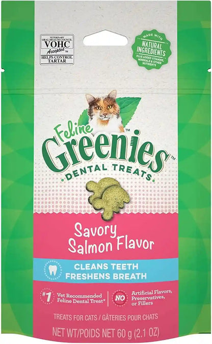 Greenies Feline Natural Dental Care Cat Treats Savory Salmon Flavor, 2.5 Oz. Pouch1