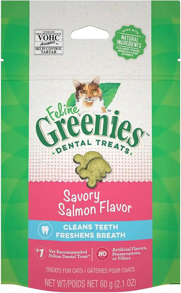 Greenies Feline Natural Dental Care Cat Treats Savory Salmon Flavor, 2.5 Oz. Pouch1
