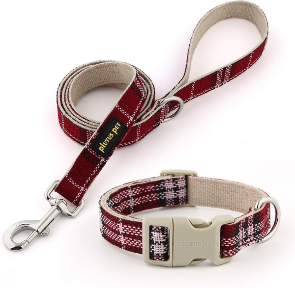 Plutus Pet Cotton Hemp Dog Collar and Leash Set, Adjustable Collar for Small, Medium, and Large Dogs, Heavy Duty and Soft on Skin, Lavender, S16