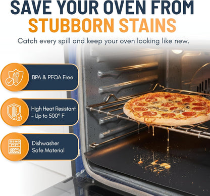 Oven Liners for Bottom of Oven - 2 Pack Large Heavy Duty Mats, 17”X25” Non-Stick Reusable Liner for Electric, Gas, Toaster Ovens, Grills - BPA & PFOA Free Kitchen Accessory to Keep Oven Clean (Black)2