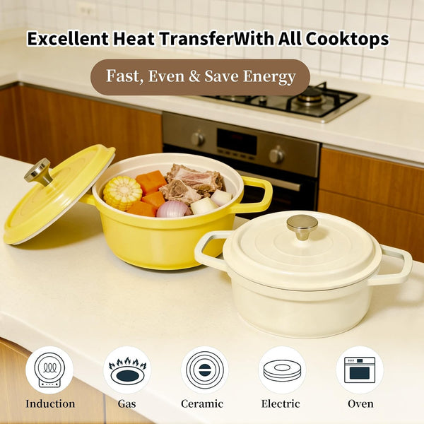 2.9QT Aluminum Dutch Oven Pot with Lid, Lightweight Casserole Dish, Compatible with Induction, Gas & Electric Stovetops, Nonstick Stew Pot for Braising, Roasting, Soup & Bread Baking5