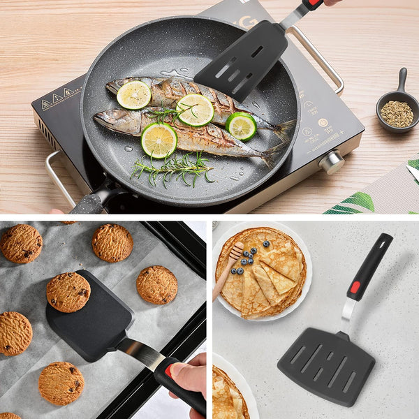 Silicone Spatula Turner Set of 3, Heat Resistant 600°F & Bpa-Free Flexible Rubber Spatulas for Nonstick Cookware, Kitchen Utensils for Flipping Eggs, Fish, Burgers, Pancakes, Cookie, Crepes3