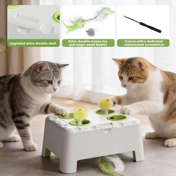 Magic House Interactive Cat Toy with 3 Modes, Rechargeable Whack-A-Mole Feather Toy for Indoor Cats, 4 Holes & 4 Accessories8
