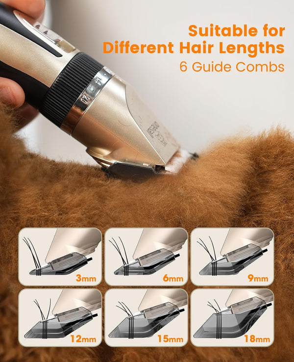 Oneisall Dog Clippers and Paw Trimmer Kit for Small Large Dogs Cats | Low Noise, Powerful Motor, Cordless & Long Battery Life, Simple for Beginners, 6 Guide Combs, Removable & Rinsable Blade5