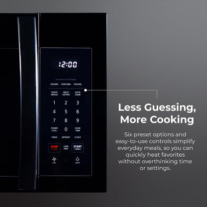 Over-The-Range Microwave – 1.7 Cu. Ft. Capacity, Black | 1000 Watts, 300 CFM Vent Fan, 12.4" Glass Cooking Tray, Preset Cooking Controls, Child Lock, LED Lighting7